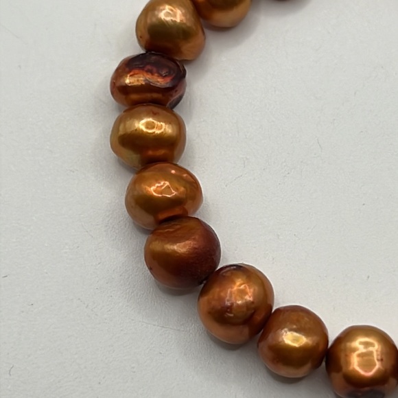 TWO BRONZE AND GOLD REAL FRESHWATER PEARL STRETCH BRACELETS-ONE WITH STERLING - Picture 8 of 12